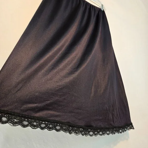 USA Vintage DEENA Fairy Girly BOHO Semi-Sheer Black Silky Half Slip Skirt Size L - Picture 3 of 16